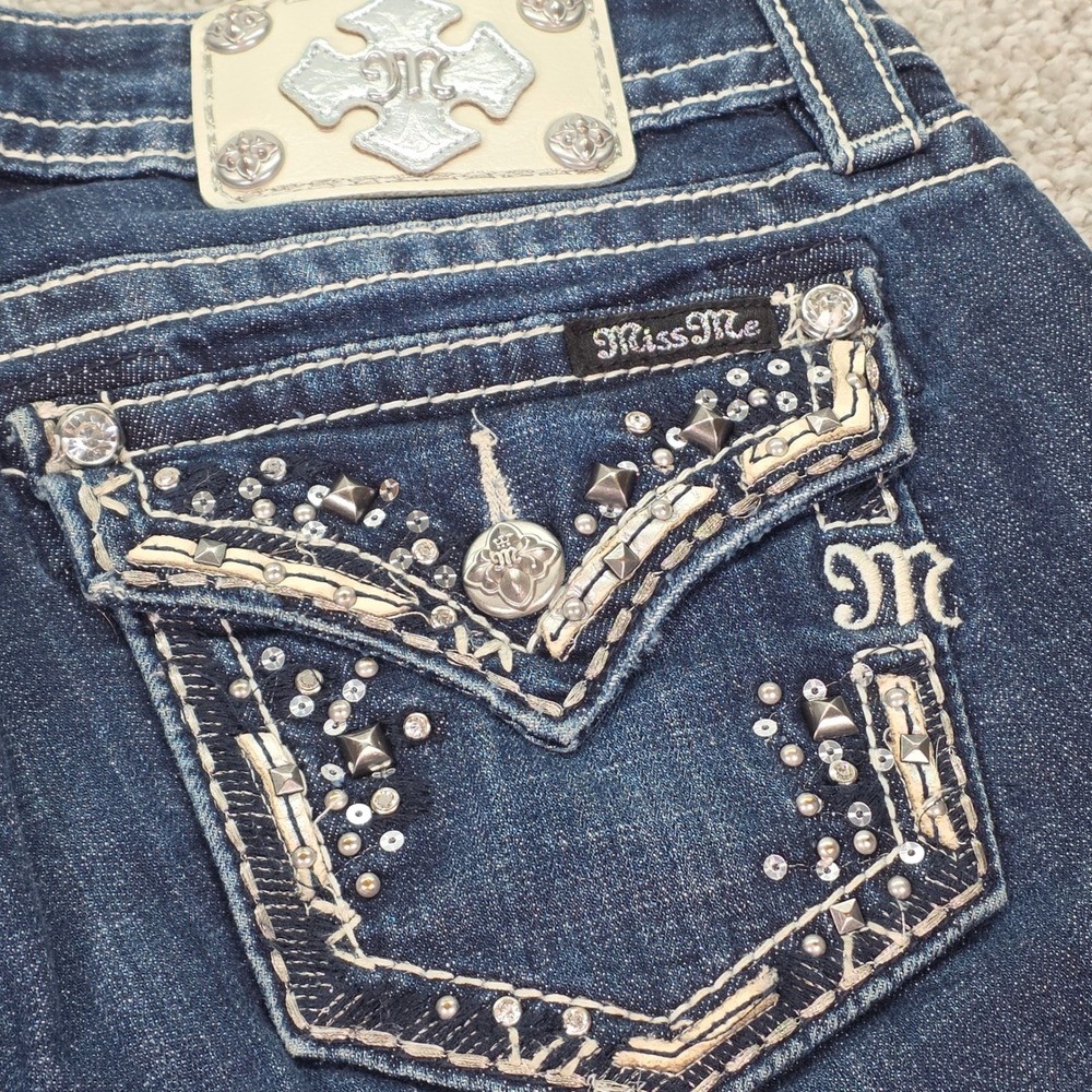 Miss Me Signature Skinny Jeans Dark Wash Embellished Studded JP816552 Size 28 - Picture 5 of 11